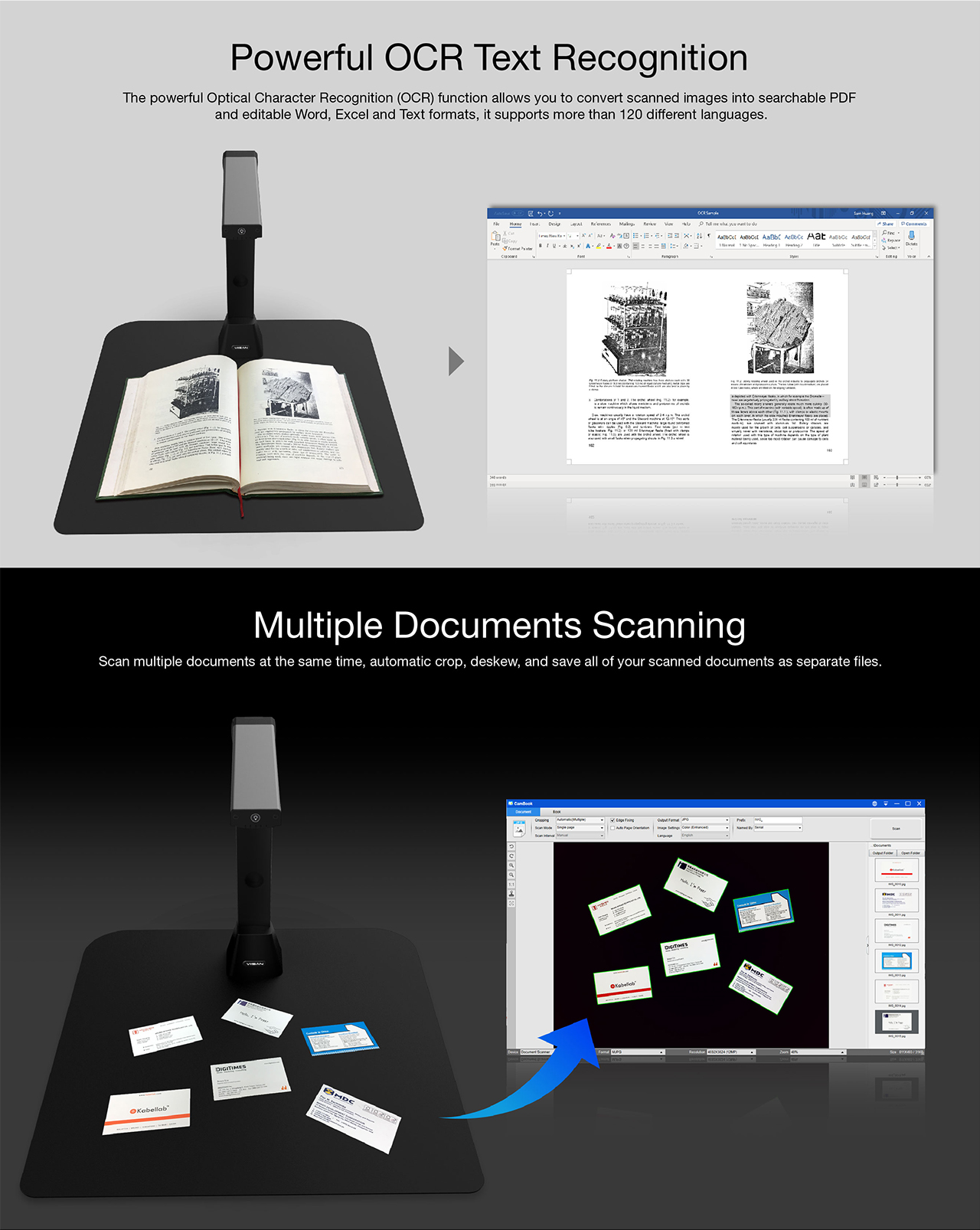Viisan VK16 Scanner de Livres et de Documents. Corrigez automatiquement la  courbure des Pages du Livre. Capturez Jusqu'au Format A3, l'édition de